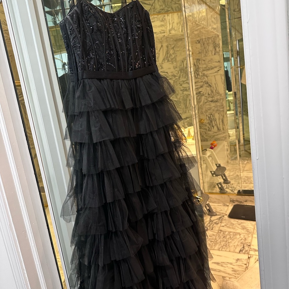 Mac Duggal Black Tiered Maxi Dress